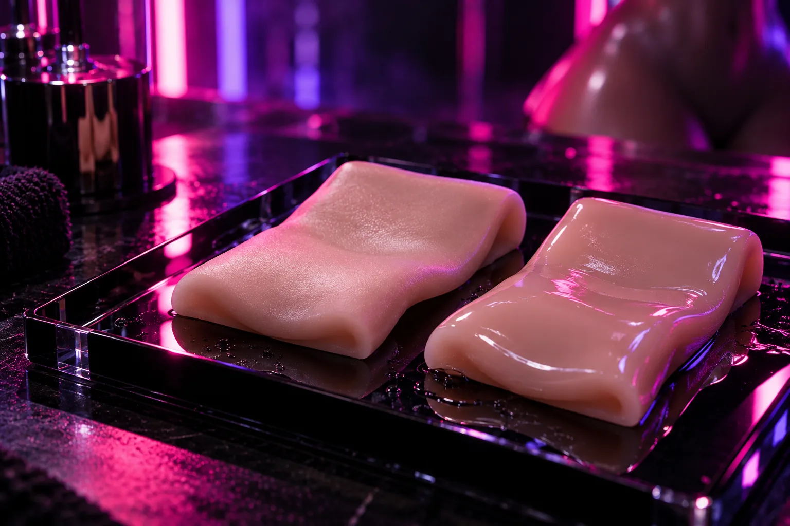 Two skin samples, TPE and silicone, side by side